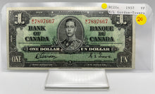 1937 Bank of canada BC-21C One Dollars VF-20 Gordon Towers, Serial-ML 7897667