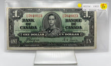 1937 Bank of canada BC-21d One Dollars EF-40 Coyne Towers, Serial-KN 5848023