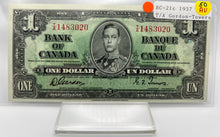 1937 Bank of canada BC-21c One Dollars AU-50 Gordon Towers, Serial-TA 1483020