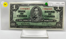 1937 Bank of canada BC-21c One Dollars UNC Gordon Towers, Serial-DL 3304365