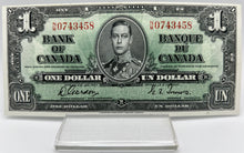 1937 Bank of canada BC-21c One Dollars UNC Gordon Towers, Serial-NM 0743458