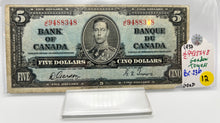 1937 Bank of canada BC-23b Five Dollars G-4 Gordon Towers, Serial-JC 9488348