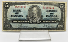 1937 Bank of canada BC-23b Five Dollars VG-8 Gordon Towers, Serial-SC 5595232