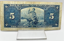 1937 Bank of canada BC-23b Five Dollars VG-8 Gordon Towers, Serial-SC 5595232