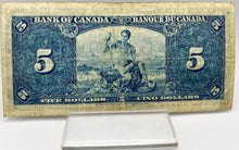 1937 Bank of canada BC-23b Five Dollars VG-8 Gordon Towers, Serial-BC 9973836