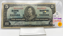 1937 Bank of canada BC-23c Five Dollars VG-8 Coyne Towers, Serial-DS 8109926