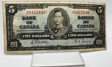 1937 Bank of canada BC-23b Five Dollars VG-8 Gordon Towers, Serial-DC 6412646