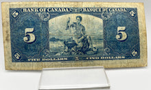 1937 Bank of canada BC-23b Five Dollars VG-8 Gordon Towers, Serial-DC 6092253