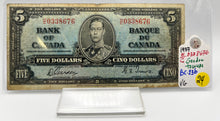 1937 Bank of canada BC-23b Five Dollars VG-8 Gordon Towers, Serial-HC 0338676
