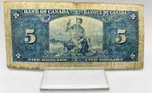1937 Bank of canada BC-23b Five Dollars VG-8 Gordon Towers, Serial-HC 0338676