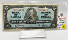 1937 Bank of canada BC-23b Five Dollars VG-10 Gordon Towers, Serial-EC 5862251