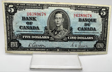 1937 Bank of canada BC-23b Five Dollars F-12 Gordon Towers, Serial-KC 6389678