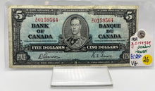 1937 Bank of canada BC-23b Five Dollars VG-8 Gordon Towers, Serial-XC 0159564