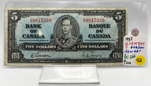 1937 Bank of canada BC-23b Five Dollars F-12 Gordon Towers, Serial-UC 0815339