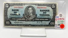 1937 Bank of canada BC-23b Five Dollars F-15 Gordon Towers, Serial-MC 4108642
