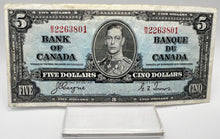 1937 Bank of canada BC-23c Five Dollars F-15 Coyne Towers, Serial-BS 2263801