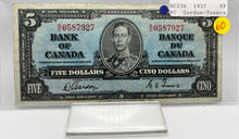 1937 Bank of canada BC-23b Five Dollars VF-20 Gordon Towers, Serial-RC 0587927