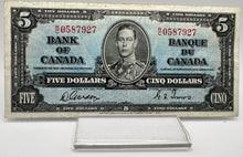 1937 Bank of canada BC-23b Five Dollars VF-20 Gordon Towers, Serial-RC 0587927