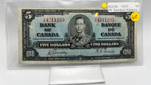1937 Bank of canada BC-23b Five Dollars VF-20 Gordon Towers, Serial-XC 4405927