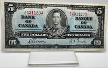 1937 Bank of canada BC-23b Five Dollars VF-20 Gordon Towers, Serial-XC 4405927