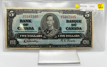 1937 Bank of canada BC-23b Five Dollars VF-30 Gordon Towers, Serial-MC 5167105