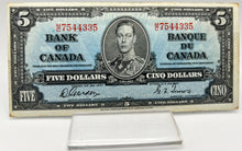 1937 Bank of canada BC-23b Five Dollars VF-30 Gordon Towers, Serial-MC 7544335