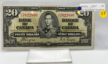 1937 Bank of canada BC-25c Twenty Dollars VF-20 Coyne Towers, Serial-HE 7622890