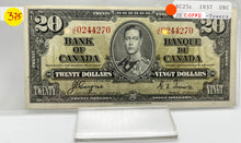 1937 Bank of canada BC-25c Twenty Dollars UNC Coyne Towers, Serial-JE 0244270
