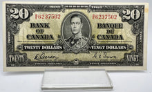 1937 Bank of canada BC-25b Twenty Dollars AU-50 Gordon Towers, Serial-BE 6237502