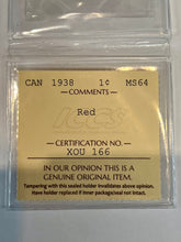 Canada One Cent 1938 MS-64 ICCS