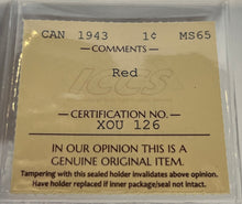 Canada One Cent 1943 MS-65 ICCS