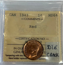 Canada One Cent 1943 MS-64 ICCS-Die Crack