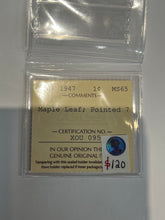 Canada One Cent 1947 Maple Leaf-Pointed 7 MS-65 ICCS