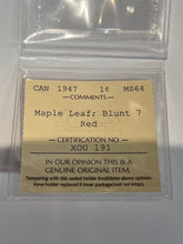 Canada One Cent 1947 Maple Leaf-Pointed 7 MS-64 ICCS