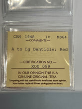 Canada One Cent 1948 A to LG Denticle  MS-64 ICCS