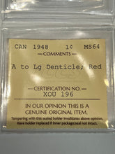 Canada One Cent 1948 A to LG Denticle  MS-64 ICCS