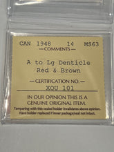 Canada One Cent 1948 A to LG Denticle  MS-63 ICCS