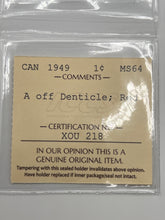 Canada One Cent 1949 A off Denticle  MS-64 ICCS
