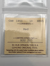 Canada One Cent 1950 MS-65 ICCS