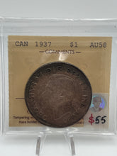 Canada Silver One Dollar 1937 AU58  ICCS