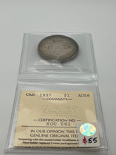 Canada Silver One Dollar 1937 AU58  ICCS