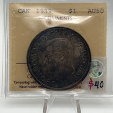 Canada Silver One Dollar 1939 AU50  ICCS