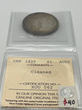 Canada Silver One Dollar 1939 AU50  ICCS