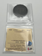 Canada Silver One Dollar 1939 EF40  ICCS