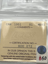 Canada Silver One Dollar 1951 MS-63 ICCS