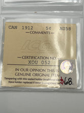 CANADA SILVER FIVE CENT 1912 ICCS AU-58