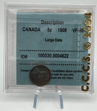CANADA SILVER FIVE CENT 1908 CCCS VF-30-Large Date