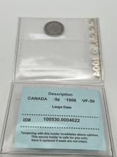 CANADA SILVER FIVE CENT 1908 CCCS VF-30-Large Date
