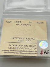CANADA FIVE CENT 1927 ICCS AU-55