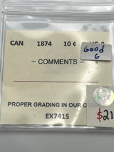 CANADA SILVER TEN CENT 1874  Good-6